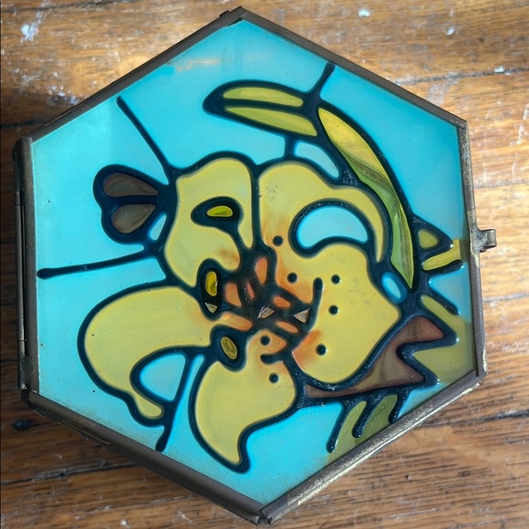 1981 George Good Hexagonal Stained Glass Vintage Jewelry Box - Picture 13 of 13